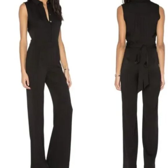 Diane Von Furstenberg Pants - DIANE VON FURSTENBERG Traci Silk Blend Sleeveless Belted Jumpsuit EUC Size 8